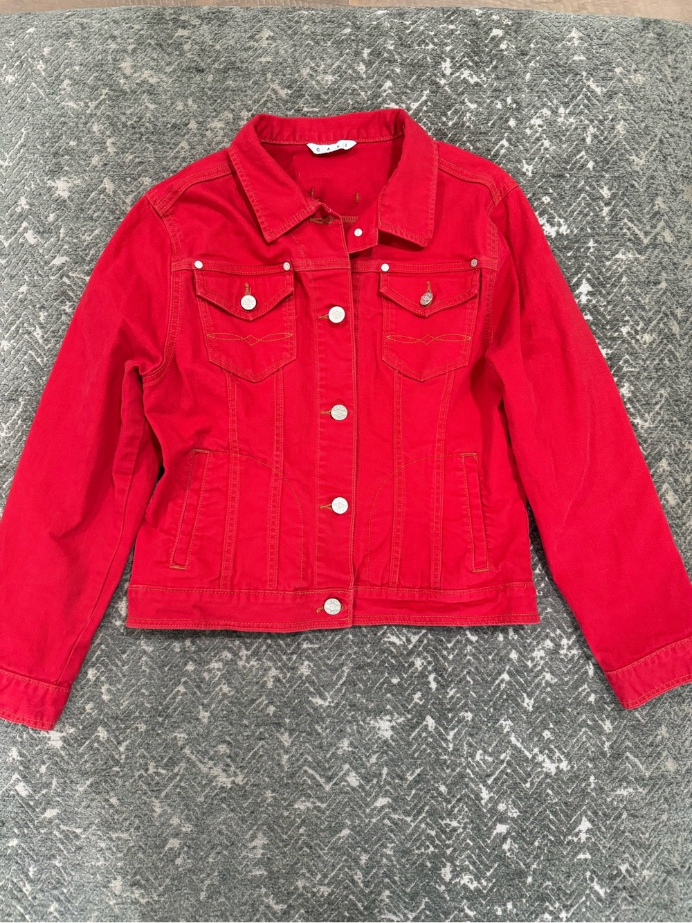 CAbi Red Denim Jean Jacket Large Stretch Cotton Western (Large)